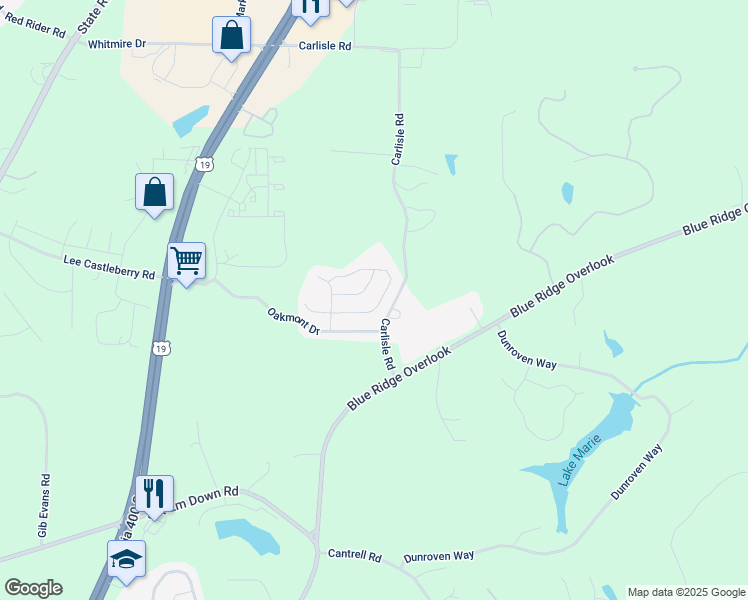 map of restaurants, bars, coffee shops, grocery stores, and more near 127 Highland Pointe Circle West in Dawsonville