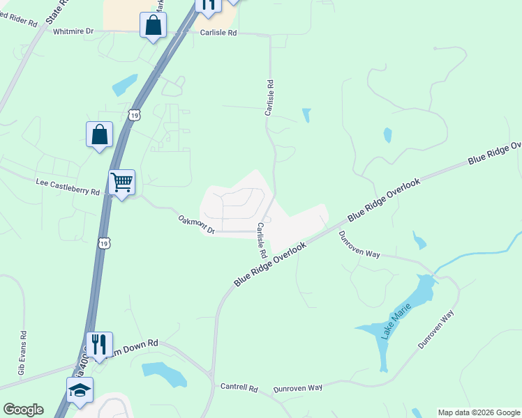 map of restaurants, bars, coffee shops, grocery stores, and more near 127 Highland Pointe Circle West in Dawsonville