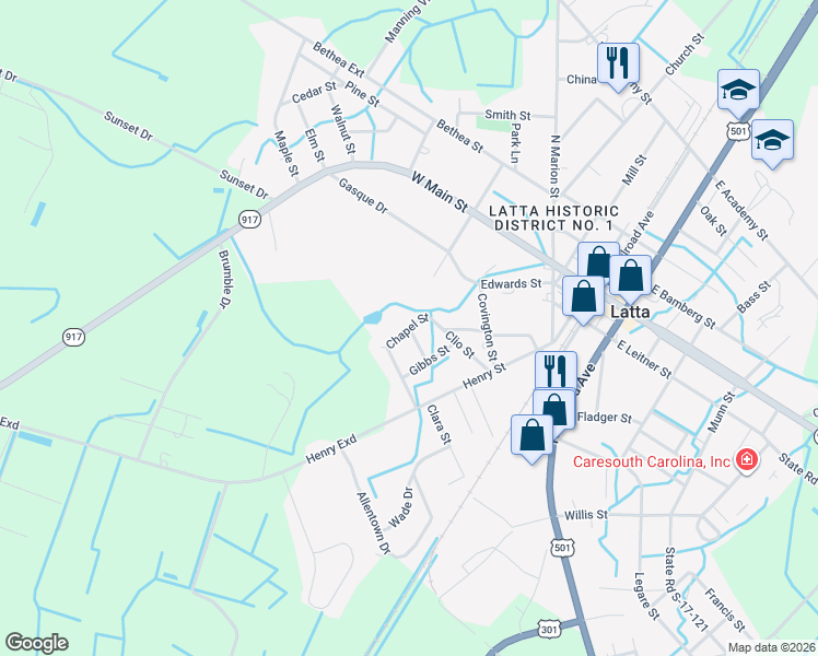 map of restaurants, bars, coffee shops, grocery stores, and more near 200 Chapel Street in Latta