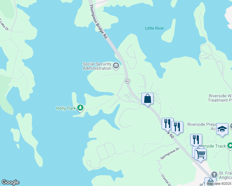 map of restaurants, bars, coffee shops, grocery stores, and more near 2600 Old Thompson Bridge Road in Gainesville
