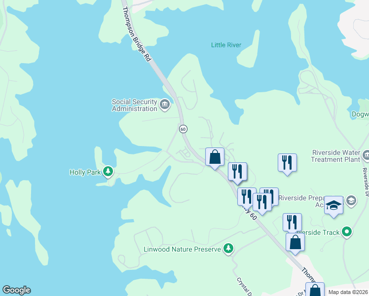 map of restaurants, bars, coffee shops, grocery stores, and more near 2503 Terrace View Northwest in Gainesville
