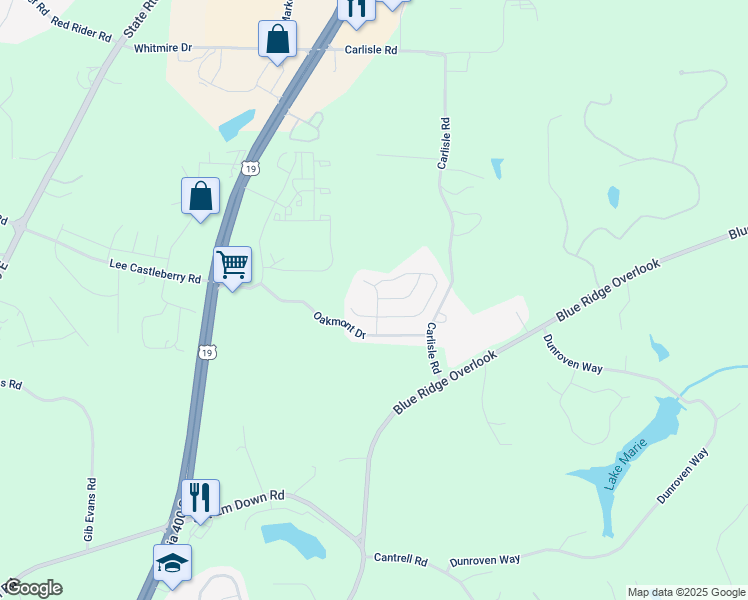 map of restaurants, bars, coffee shops, grocery stores, and more near 87 Northfield Circle in Dawsonville