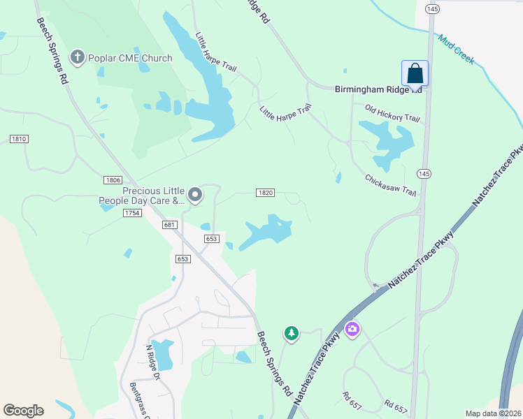 map of restaurants, bars, coffee shops, grocery stores, and more near 123 County Road 1820 in Saltillo