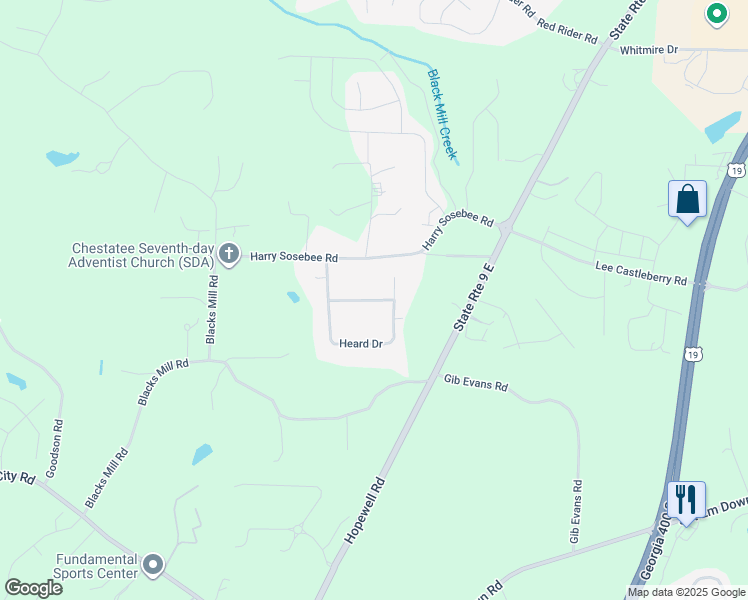 map of restaurants, bars, coffee shops, grocery stores, and more near 108 Blacks Mill Way in Dawsonville