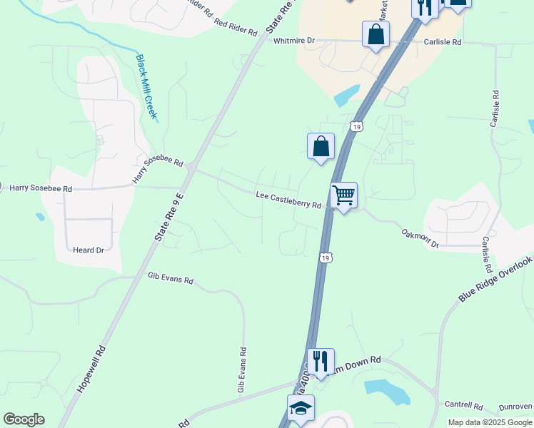map of restaurants, bars, coffee shops, grocery stores, and more near 57 Berry Drive in Dawsonville