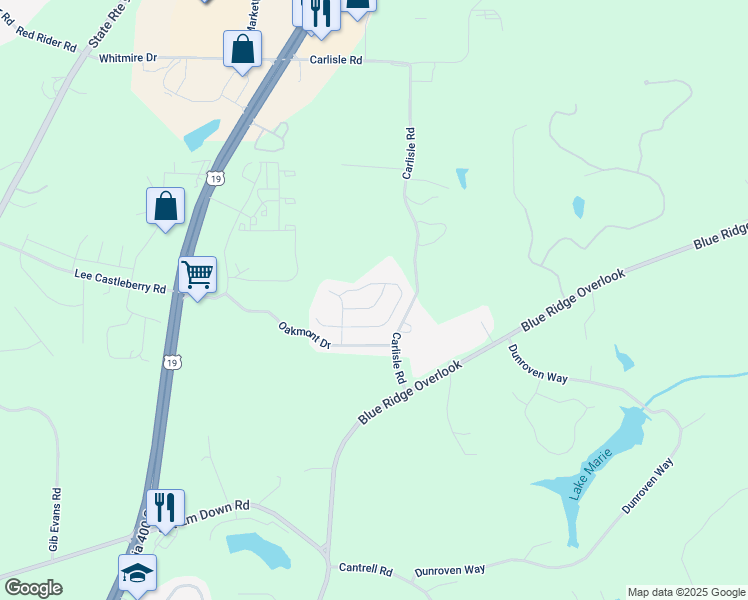 map of restaurants, bars, coffee shops, grocery stores, and more near 127 Highland Pointe Circle West in Dawsonville