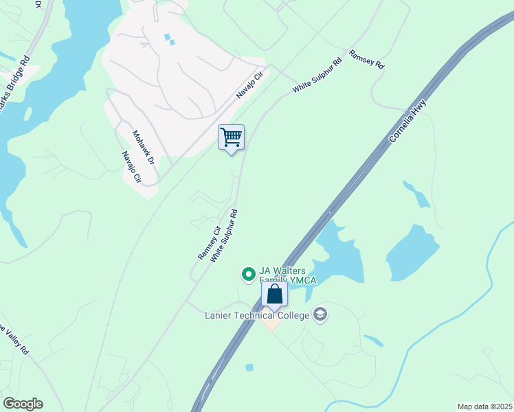 map of restaurants, bars, coffee shops, grocery stores, and more near 2582 White Sulphur Road in Gainesville
