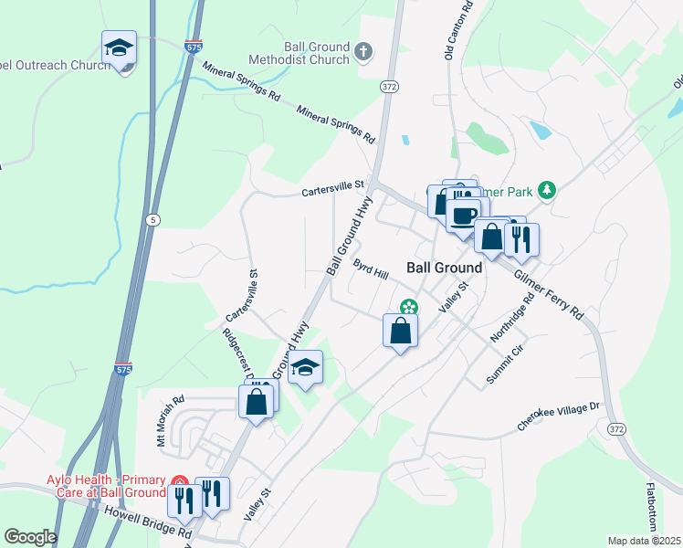 map of restaurants, bars, coffee shops, grocery stores, and more near 2910 Canton Highway in Ball Ground