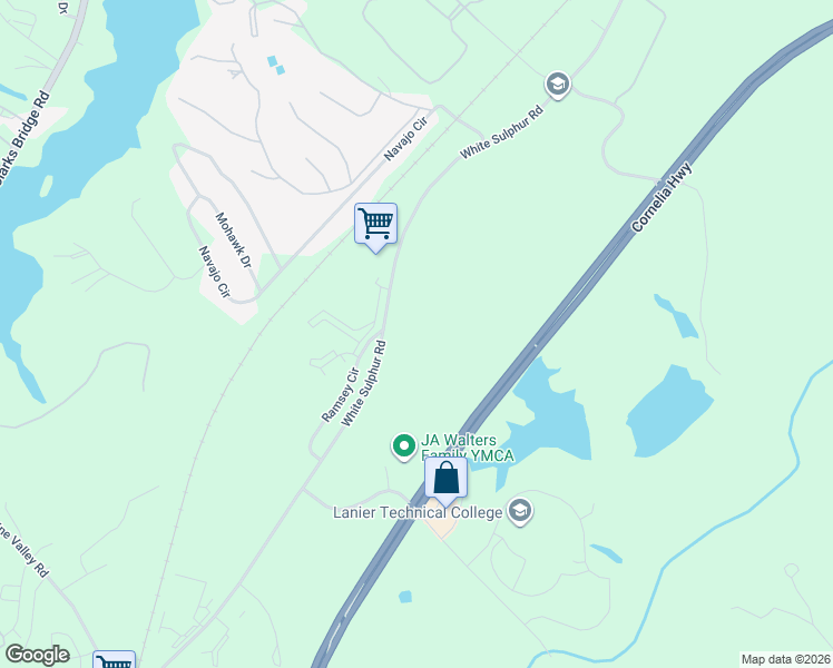 map of restaurants, bars, coffee shops, grocery stores, and more near 2582 White Sulphur Road in Gainesville