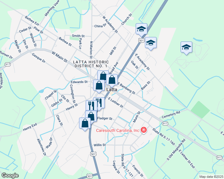 map of restaurants, bars, coffee shops, grocery stores, and more near in Latta