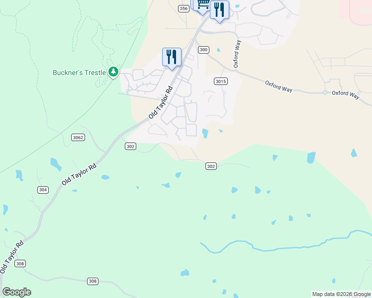 map of restaurants, bars, coffee shops, grocery stores, and more near 45 County Road 302 in Oxford