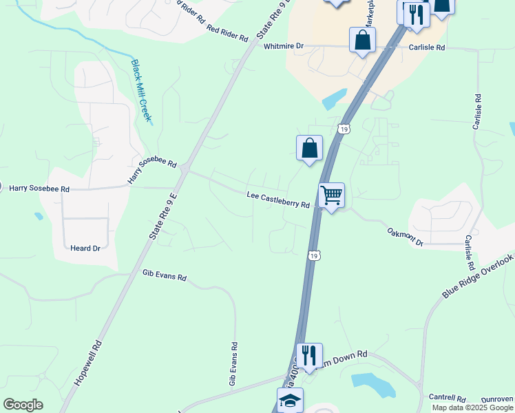 map of restaurants, bars, coffee shops, grocery stores, and more near 35 Berry Drive in Dawsonville