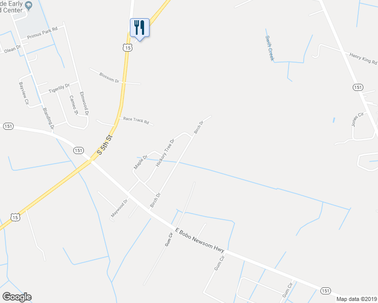 map of restaurants, bars, coffee shops, grocery stores, and more near 1753 Birch Drive in Hartsville