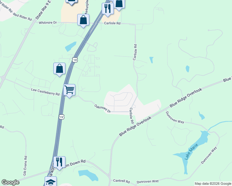 map of restaurants, bars, coffee shops, grocery stores, and more near 346 Highland Pointe Circle East in Dawsonville