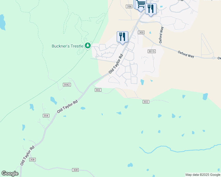 map of restaurants, bars, coffee shops, grocery stores, and more near 21 County Road 302 in Oxford