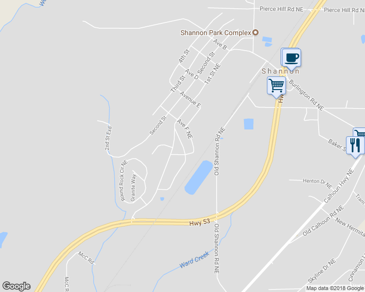 map of restaurants, bars, coffee shops, grocery stores, and more near 680 Shannon Circle Northeast in Rome