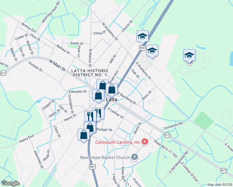 map of restaurants, bars, coffee shops, grocery stores, and more near in Latta