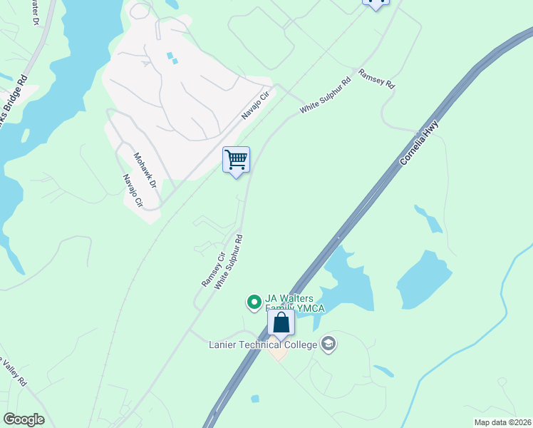 map of restaurants, bars, coffee shops, grocery stores, and more near 2598 White Sulphur Road in Gainesville