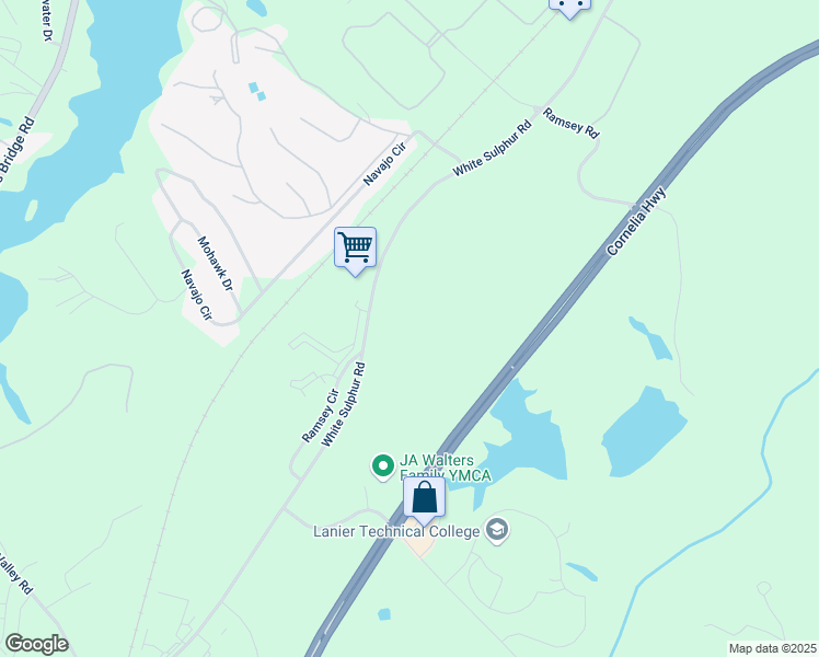 map of restaurants, bars, coffee shops, grocery stores, and more near 2598 White Sulphur Road in Gainesville