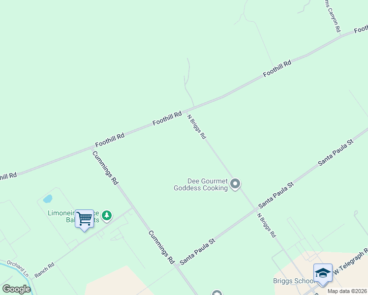 map of restaurants, bars, coffee shops, grocery stores, and more near 13922 Foothill Road in Santa Paula