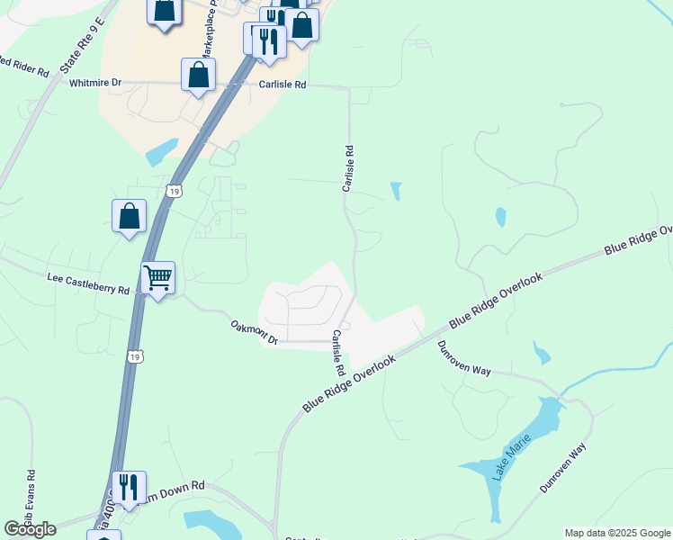map of restaurants, bars, coffee shops, grocery stores, and more near 840 Carlisle Road in Dawsonville