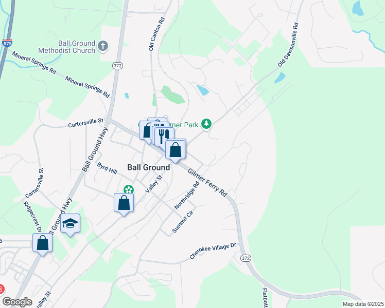 map of restaurants, bars, coffee shops, grocery stores, and more near 537 Groover Street in Ball Ground