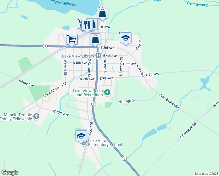 map of restaurants, bars, coffee shops, grocery stores, and more near 210 East 8th Avenue in Lake View