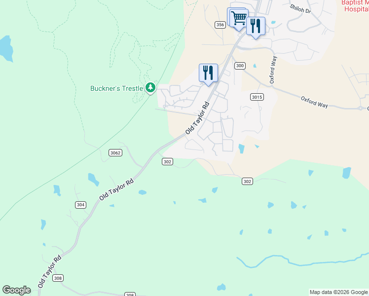 map of restaurants, bars, coffee shops, grocery stores, and more near 3001 Old Taylor Road in Oxford