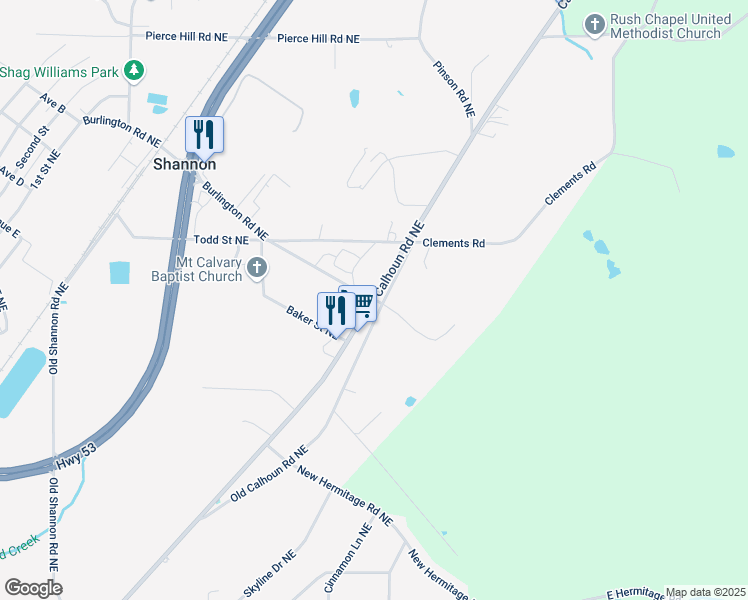 map of restaurants, bars, coffee shops, grocery stores, and more near 0 Burlington Road Northeast in Rome