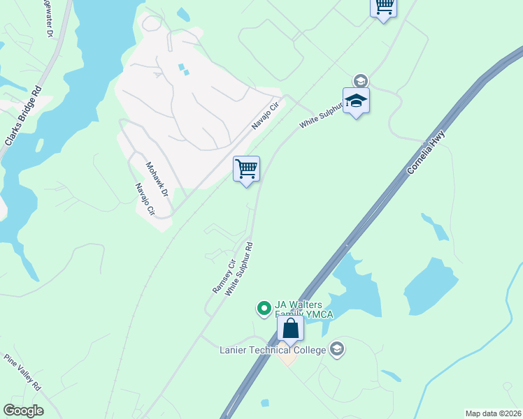 map of restaurants, bars, coffee shops, grocery stores, and more near 2598 White Sulphur Road in Gainesville