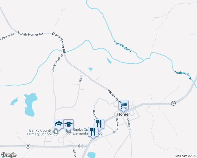 map of restaurants, bars, coffee shops, grocery stores, and more near 902 Yonah Homer Road in Homer