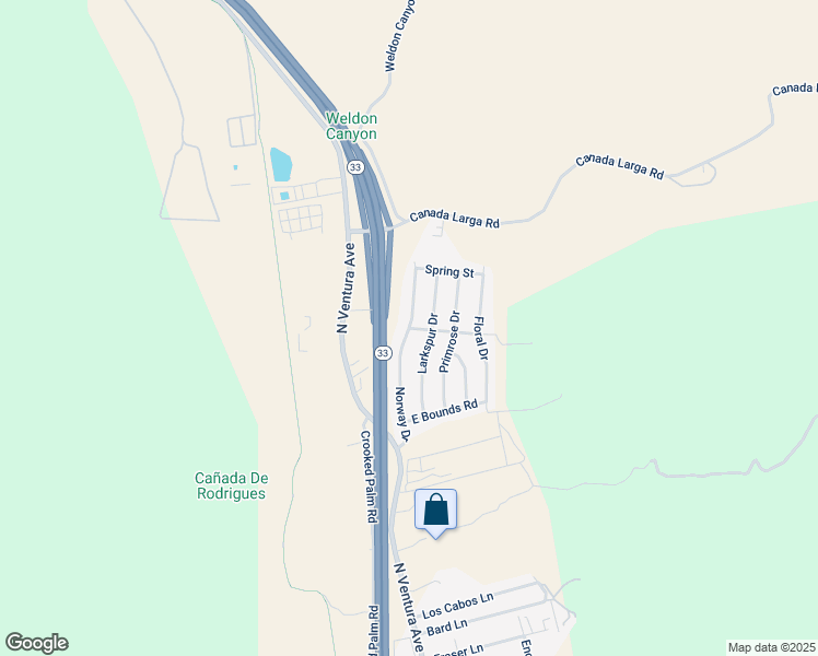 map of restaurants, bars, coffee shops, grocery stores, and more near 5161 Norway Drive in Ventura