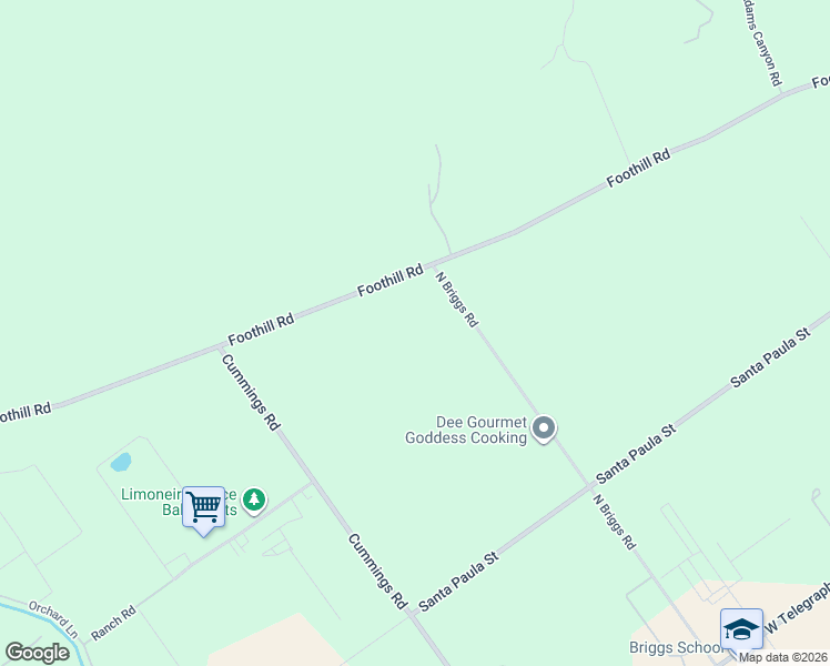 map of restaurants, bars, coffee shops, grocery stores, and more near 13922 Foothill Road in Santa Paula