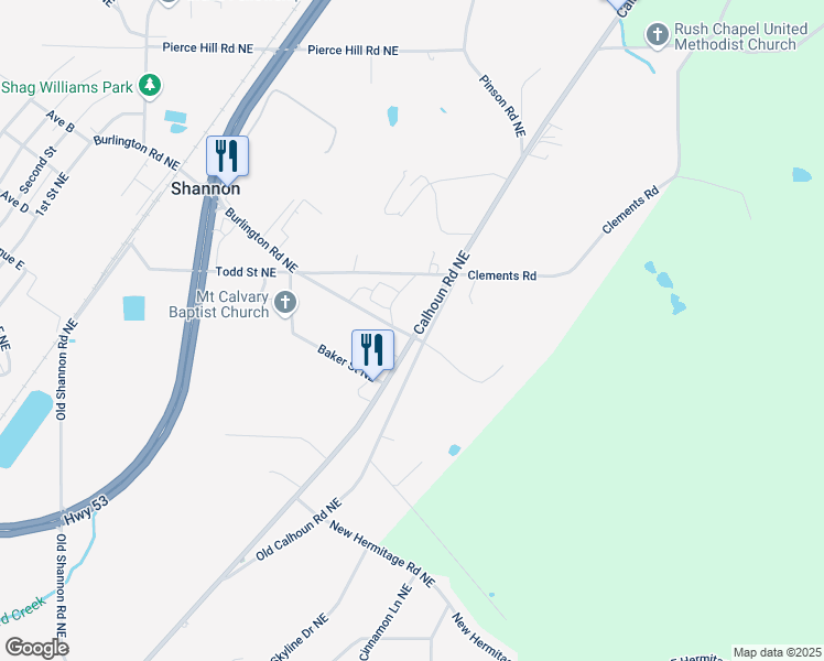 map of restaurants, bars, coffee shops, grocery stores, and more near 0 Burlington Road Northeast in Rome