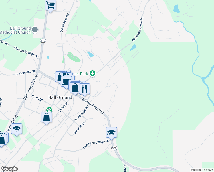 map of restaurants, bars, coffee shops, grocery stores, and more near 537 Groover Street in Ball Ground