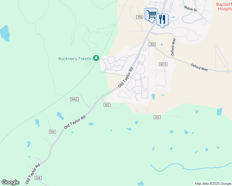 map of restaurants, bars, coffee shops, grocery stores, and more near 21 County Road 302 in Oxford