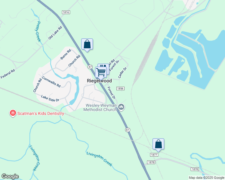 map of restaurants, bars, coffee shops, grocery stores, and more near 112 Forest Drive in Riegelwood