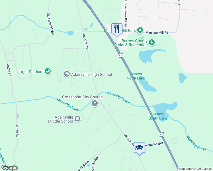map of restaurants, bars, coffee shops, grocery stores, and more near 109 Heritage Drive in Adairsville