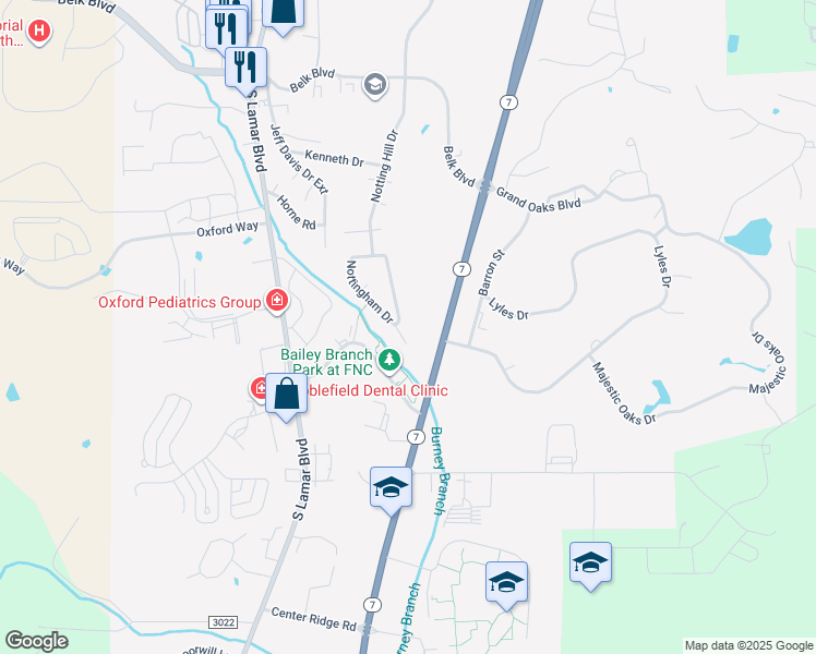 map of restaurants, bars, coffee shops, grocery stores, and more near 737 Nottingham Drive in Oxford