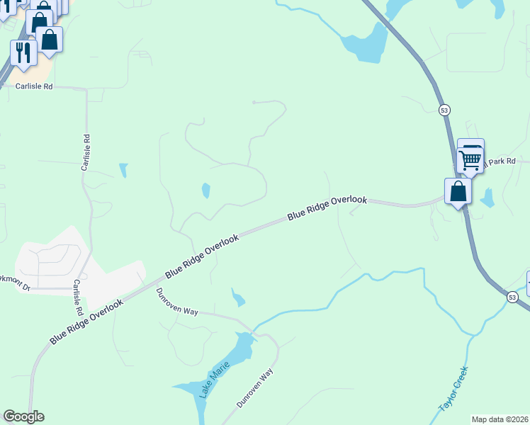 map of restaurants, bars, coffee shops, grocery stores, and more near 372 Summit Overlook Drive in Dawsonville