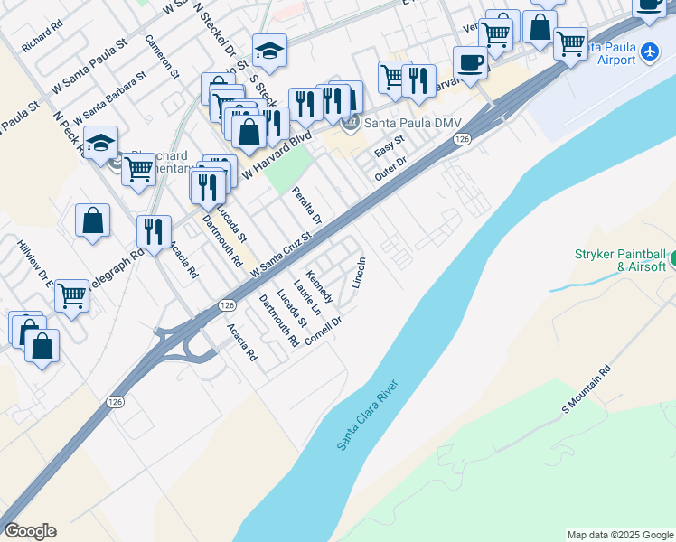 map of restaurants, bars, coffee shops, grocery stores, and more near 500 West Santa Maria Street in Santa Paula