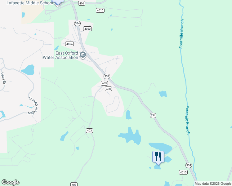 map of restaurants, bars, coffee shops, grocery stores, and more near County Road 408 in Oxford