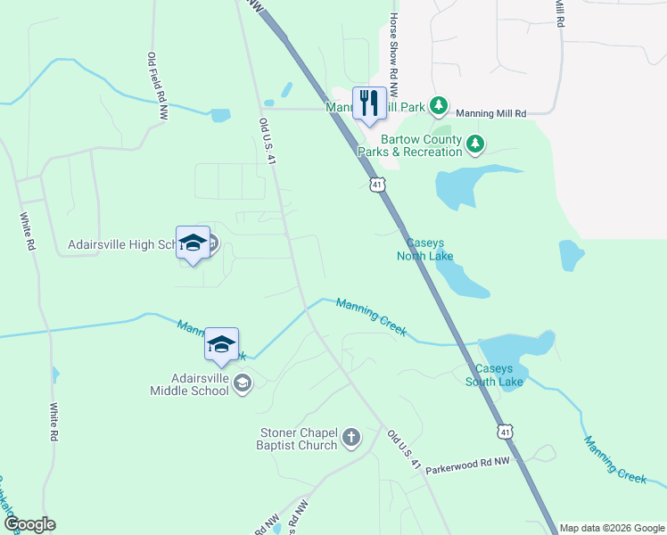 map of restaurants, bars, coffee shops, grocery stores, and more near 109 Heritage Drive in Adairsville