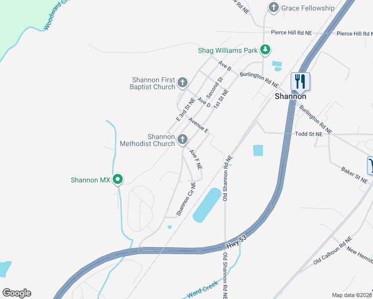 map of restaurants, bars, coffee shops, grocery stores, and more near 605 Shannon Circle Connector Northeast in Rome