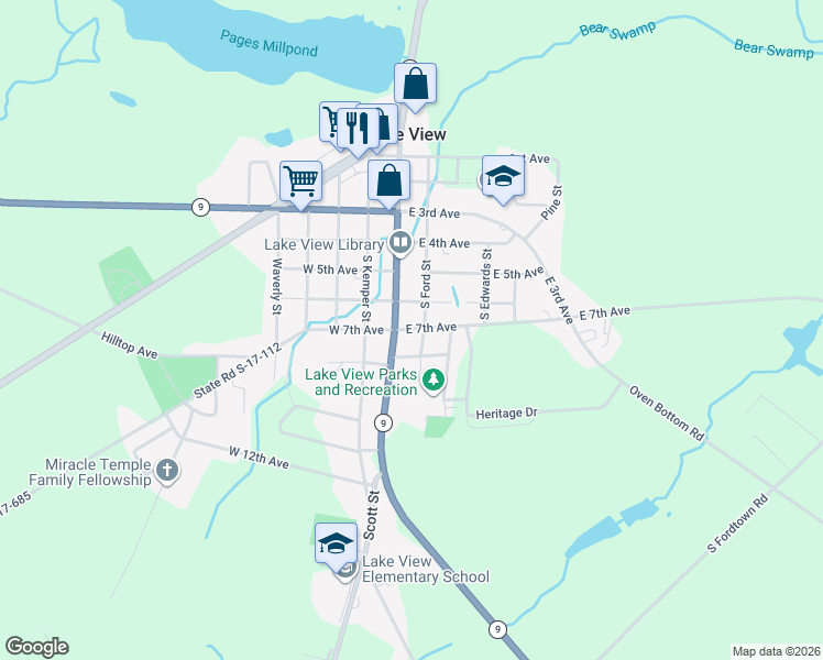 map of restaurants, bars, coffee shops, grocery stores, and more near 309 East 7th Avenue in Lake View