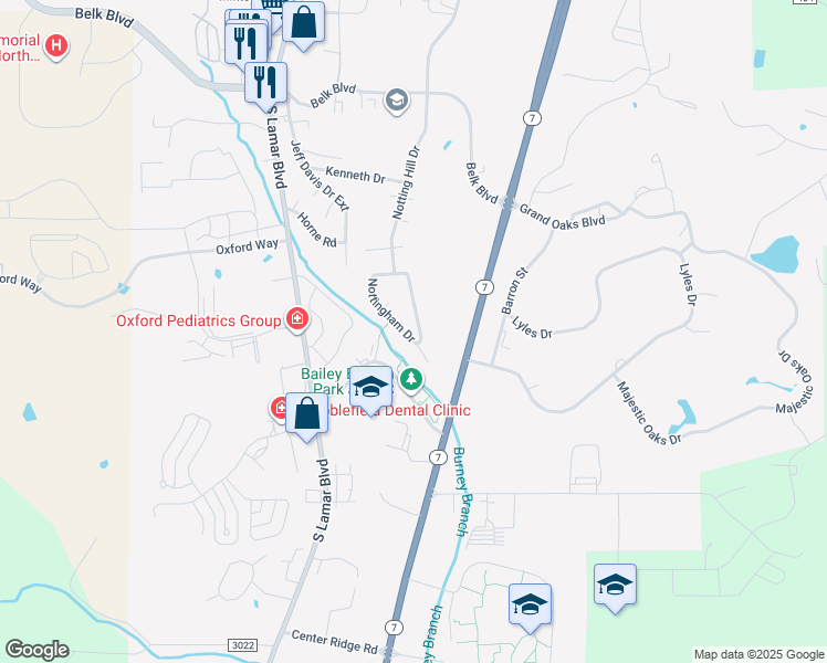 map of restaurants, bars, coffee shops, grocery stores, and more near 737 Nottingham Drive in Oxford