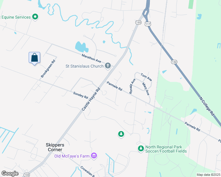 map of restaurants, bars, coffee shops, grocery stores, and more near 4010 Parmele Road in Castle Hayne