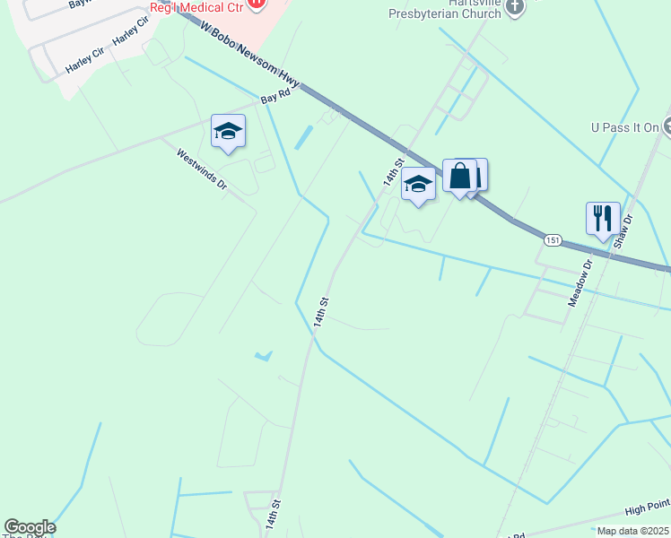 map of restaurants, bars, coffee shops, grocery stores, and more near 1544 14th Street in Hartsville