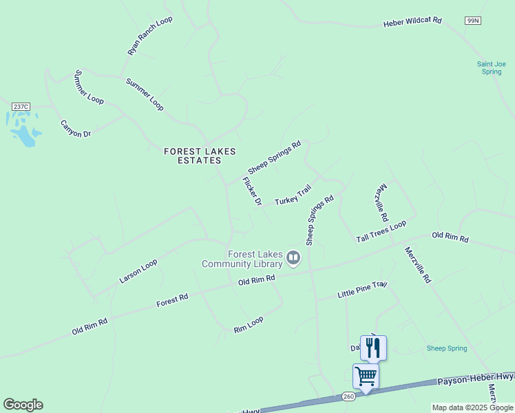 map of restaurants, bars, coffee shops, grocery stores, and more near 1940 Flicker Drive in Coconino County