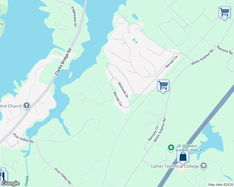 map of restaurants, bars, coffee shops, grocery stores, and more near 3104 Navajo Circle in Gainesville